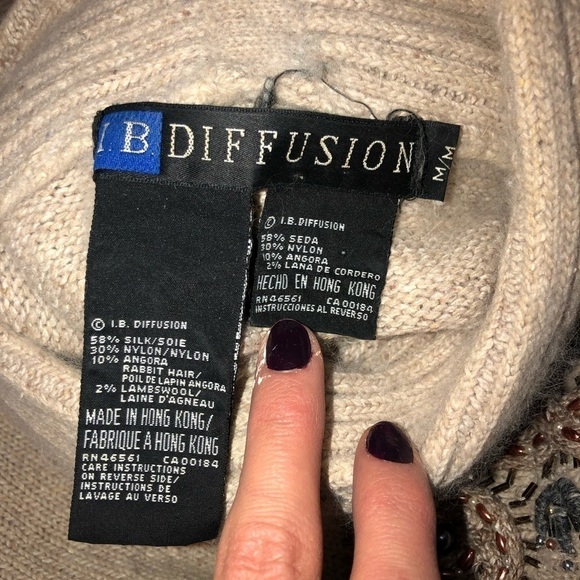 Vintage Silk Angora Wool Beaded Embroidered Turtleneck Sweater - Picture 5 of 5